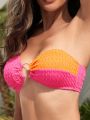 SHEIN Swim Vcay Women's One Shoulder Ring Decor Colorblock Bikini Top