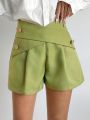 SHEIN BIZwear Solid Color V-Waist Straight Short Pants