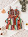 Baby Girl'S Elegant Striped Beachwear Halter Sleeveless Romper Shorts