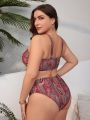 SHEIN Swim BohoFeel Plus Size Paisley Print Pompom Decor Cross Halter Bikini Set