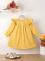 Baby Girls' Solid Color Frill Trim Pleated Dress