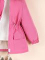 SHEIN Kids EVRYDAY Tween Girl 1pc Fuzzy Trim Hooded Thermal Lined Drawstring Waist Coat