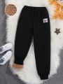 SHEIN Tween Girl Letter Patched Thermal Lined Sweatpants