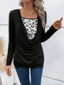 Leopard Print Patchwork Color-Blocking Drop Shoulder Sweatshirt