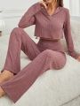 Solid Color Long Sleeve & Long Pant Homewear Set