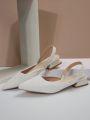 Fashion Pointed Toe Satin Mules In Beige, Slip-on Heels