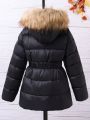 Girls' 50% Down And Feathers Coat With Fur Collar, -Padded Jacket