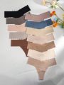 12pcs Women's Solid Color G-string With Curved Edges