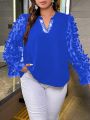 SHEIN Privé Plus Size Long Sleeve Shirt With Sequin And Butterfly Applique Decorated Notched V-neck