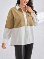 SHEIN Essnce Women'S Plus Size Medela Wearing Color Block Loose Fit Versatile Shirt