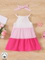 Baby Girl Three-Color Crepe Patchwork Cami Dress Is Casual, Versatile And Easy To Travel With