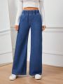 SHEIN Privé Women's Elastic Waist Wide Leg Denim Pants