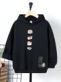 SHEIN Kids KDOMO Boys' Casual Loose Fit Knit Hoodie With Cartoon And Letter Print