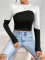 Women'S Contrast Color Long Sleeve T-Shirt