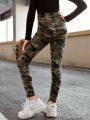 SHEIN Kids EVRYDAY Girls Camo Print Ripped Leggings