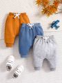 SHEIN 3pcs/set Baby Boys' Casual Simple Style Comfortable Sports Pants With 3d Bow Tie, Daily & Home Wear