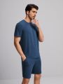 SHEIN Men Solid Top & Shorts Loungewear Set