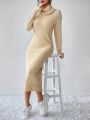 SHEIN Essnce Turtleneck Drop Shoulder Split Thigh Sweater Dress