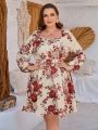 EMERY ROSE Plus Size Lantern Sleeve Floral Printed Dress