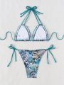 SHEIN Swim Y2GLAM Mandala Print Bikini Swimsuit With Frill Trim