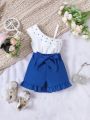 Baby Girls' Oblique-Shoulder Ruffle Top And Frill Hem Shorts Set For Summer