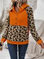 Women's Leopard Print Raglan Sleeve Hooded Sweatshirt