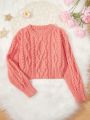 Tween Girl Cable Knit Drop Shoulder Sweater