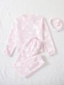 Thickened Flannel Cute Pink Heart Patterned Girls' Homewear Set