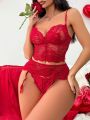 Women'S Sexy Wine Red Lingerie Set, 3pcs (Valentine'S Day Edition)