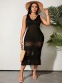 SHEIN Swim BohoFeel Plus Size Women's Net Splice Sleeveless Cover Up Dress