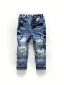 Young Boys' New Casual Stylish Distressed Water-Washed Skinny Jeans