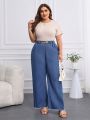 SHEIN Privé Plus Size Chain Decorated Distressed Wide Leg Jeans