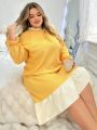 Plus Size Women's Color Contrast Home Dress With Ruffled Hemline