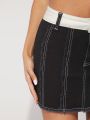 LARAMEE Contrast Waist Pocket Back Denim Skirt