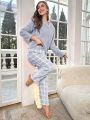 Plush Solid Color Long Sleeve Top And Plaid Pants Homewear Set