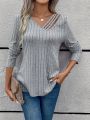 Asymmetrical Neck Ribbed Knit Tee