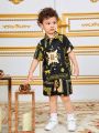 SHEIN Kids FANZEY Young Boys' Baroque Printed Shirt And Shorts Set