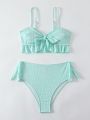 SHEIN Swim Mod Knot Front Ruffle Trim Bikini Set