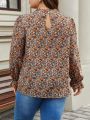 SHEIN Frenchy Plus Size Women's Floral Print Ruffle Sleeve Blouse