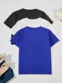 SHEIN Big Boys' Casual & Simple Multi-color 3pcs/set Short Sleeve T-shirt Set For Urban College Style