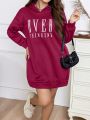 SHEIN Essnce Plus Letter Graphic Drop Shoulder Hooded Sweatshirt Dress