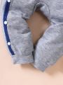 SHEIN Baby Boy Elephant Print Contrast Binding Jumpsuit & Hat