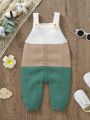 Baby Girl Colorblock Button Detail Knit Overall Jumpsuit Without Tee