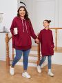 SHEIN LUNE Plus Size Solid Color Hooded Sweatshirt With Pocket And Drawstring