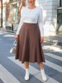 SHEIN Privé Plus Size Women's Elastic Waist Mid-length Skirt