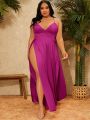 SHEIN SXY Plus Size Halter Neck Maxi Dress With High Slit