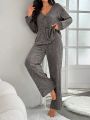 Women'S Ribbed Long Sleeve And Pants Homewear Set