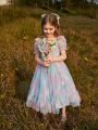 Girls' (Big) Tie-Dye Tulle Bubble Sleeve Party Dress