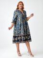 Polina Brazil Plus Size Notched Neckline Full Print Dress