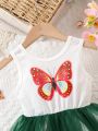 Baby Girls' Butterfly Embroidery Mesh Patchwork Dress